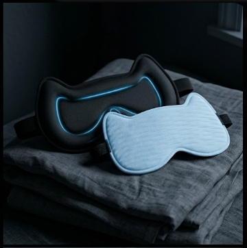 3D Cat Face Kids Sleep Mask | Contoured Memory Foam Eye Cover for Children Ages 5-15, Adjustable Strap, Soft Ice Silk Fabric, Light Blocking for Bedroom, Travel (Blue)